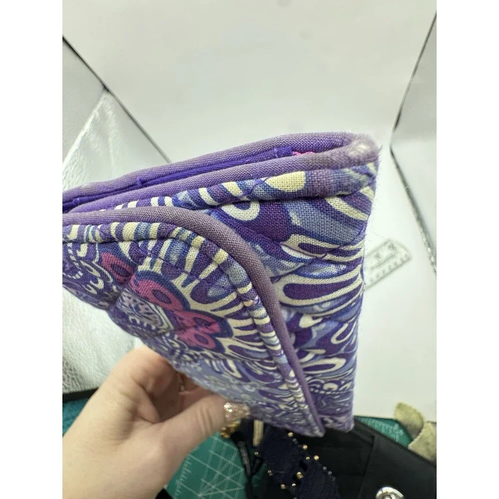 Vera Bradley Purple Trifold Wallet Lilac Tapestry Wear On Edges - Picture 6 of 8